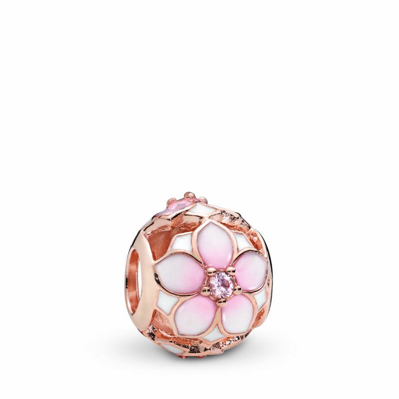 Pandora Rose™ Magnolia Bloom Charm Ireland - Pandora Rose/Enamel/Pink/Crystal - 438076PRS